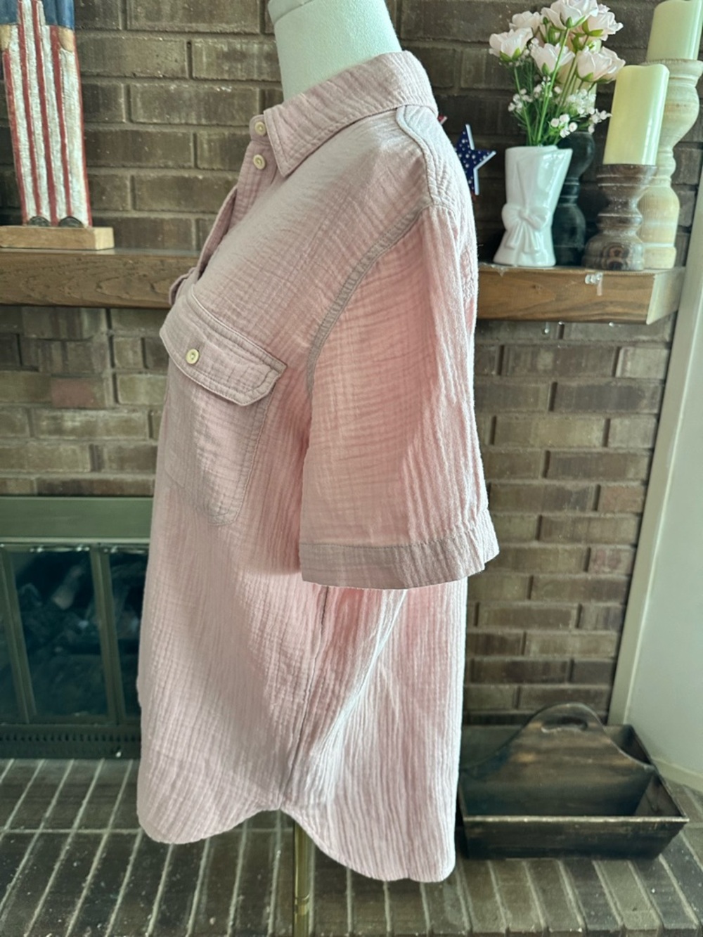 Madewell Pink Double Pocket Gauze Short Sleeve Button Down Shirt Size S - Picture 2 of 4